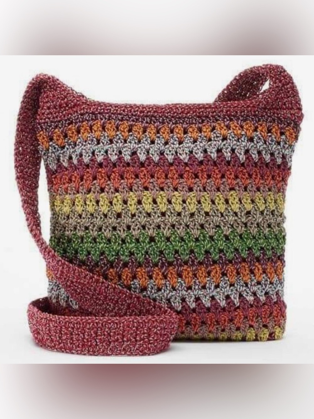 The Sak Women's Lucia Rainbow Stripe Crochet Fall Harvest Colors Crossbody Bag